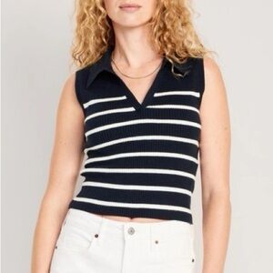 Old Navy Sleeveless Rib-Knit Striped Cropped Polo collared academia preppy XL